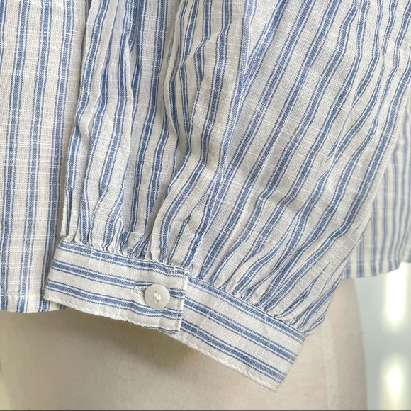 Lucky Brand Off Shoulder Strappy Tie Top Blue White Stripe Boho Medium Crop - Picture 9 of 13